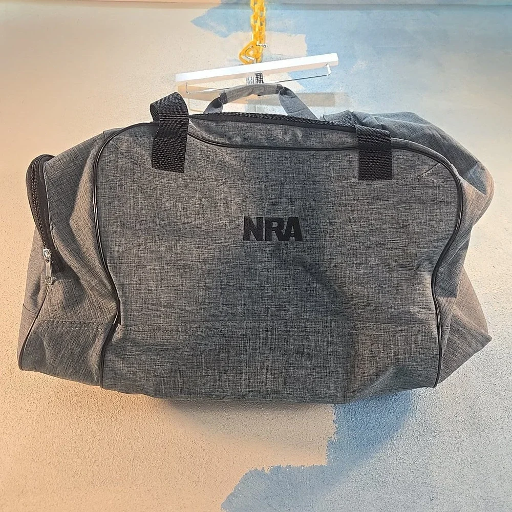 NRA Duffel Gym Bag National Rifle Association‎ Grey Heather Canvas Mesh Carry-On